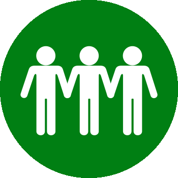 3 person figures holding hands on green circle background