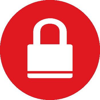 padlock icon on red circle background