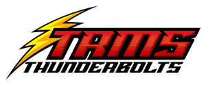 TRMS logo in red with yellow thunderbolt in front and thunderbolts written on bottom in black