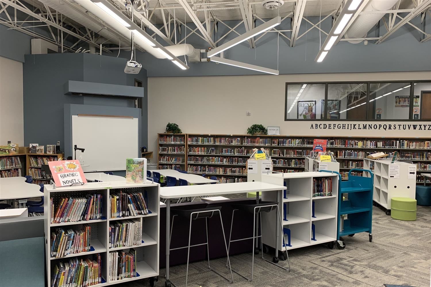 A corner of the library with book shelves 