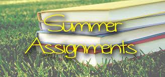 Books laying on grass with summer assignments written on top 