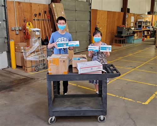 CCHS student Stephen Zhang with PPE equipment. 