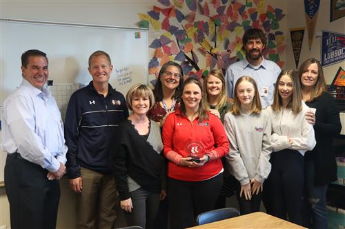 Liberty teacher Tracy Docksey and school and district officials.