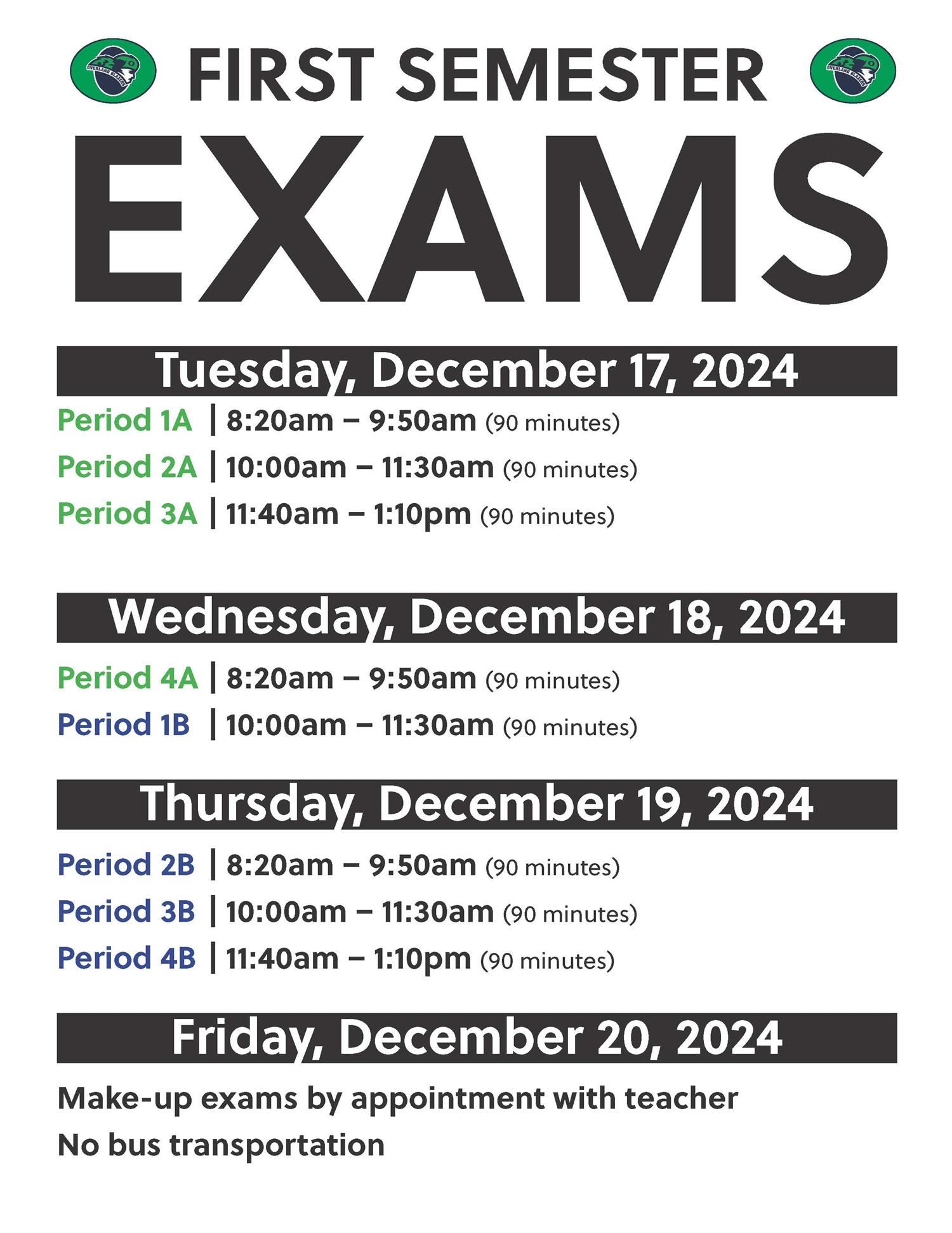 exam schedule December